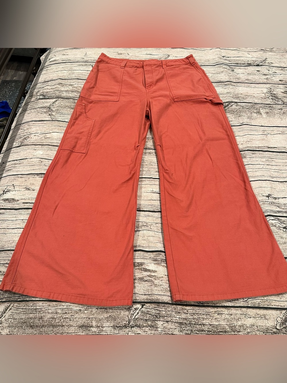 Pilcro Wide Leg Carpenter Style Pants in Rusty Red Orange, Cotton, Size 32